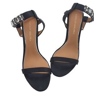 Badgley Mischka Women’s Sandals 8 Size Black Leather Embellished Open Toe Heels